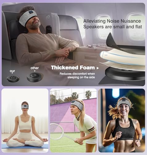 LC-dolida Sleep Headphones Wireless Bluetooth Headband Headphones for Sleeping Music Band Cozy Sleep Mask with Thin HD Stereo Speakers Perfect for Side Sleepers(Sliver) - color: Sliver