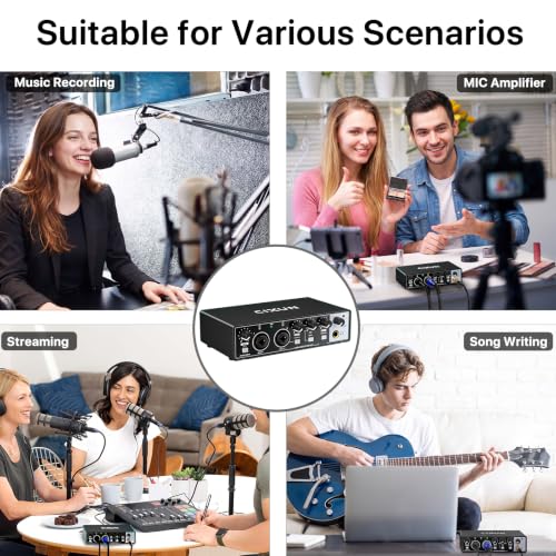 2x2 USB-C Audio Interface for PC/Mac Recording, 24-bit/192kHz, Dual TS/XLR Inputs, +48V Phantom Power, Studio/Podcast/Streaming (Matte Black)