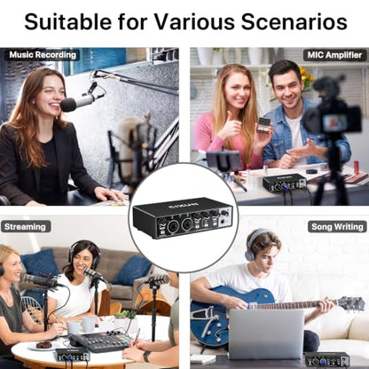 2x2 USB-C Audio Interface for PC/Mac Recording, 24-bit/192kHz, Dual TS/XLR Inputs, +48V Phantom Power, Studio/Podcast/Streaming (Matte Black)