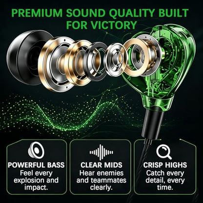 Rosmas Wired Gaming Earbuds with Mic, 360° Spatial Audio, 10mm Drivers, in-Ear Headphones with Volume Control, 3.5mm Jack for PC, PS5, Xbox, Switch, Laptop(Black)