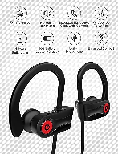 Otium Bluetooth Earbuds Wireless Headphones Bluetooth Headphones, Sports Earbuds, IPX7 Waterproof Stereo Earphones for Gym Running 15 Hours Playtime Sound Isolation Headsets,Black. - color: Black