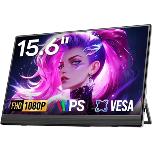 Dopesplay 15.6" Portable Monitor, FHD 1080P Laptop Screen Extender | Built-in kickstand, 75x75mm VESA. Slim IPS HDR display with speaker, Dual USB-C & HDMI, For PC/Mac/Phone/PS/Xbox/Switch