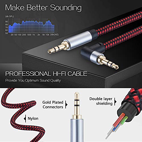 3.5mm Audio Cable 25ft,3.5mm 90 Degree Right Angle Auxiliary Audio Cables, Compatible with iPhone, Smartphones, Home/Car Stereos & More (25Ft/8m) - size: 25 ft