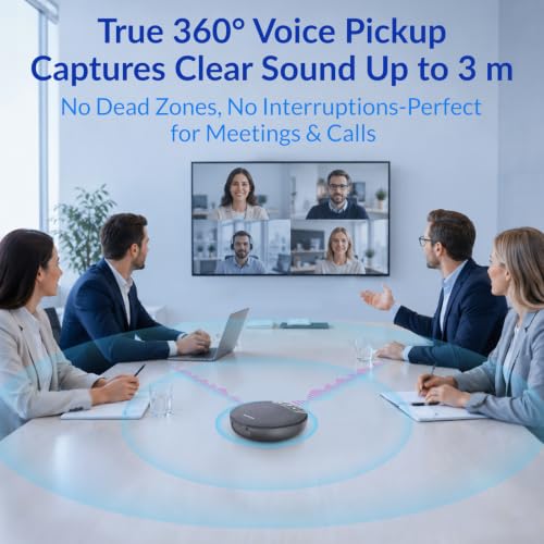 FreeChat Speakerphone, Conference Speaker with 4 Mics, 360° Enhanced Voice Pickup | AI Noise Reduction, AI Echo Cancellation, Auto Volume Balance, Plug & Daisy Chain, Full-Duplex Calling - color: Supports 2-Unit Daisy-Chaining
