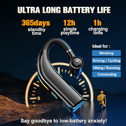 Single Ear Wireless Bluetooth Phone Earpiece Hands free Bluetooth Headset with Microphone Waterproof Earphones One Ear Noise Cancelling Ear Piece Handsfree Wireless Headset with Mic for Work Driving