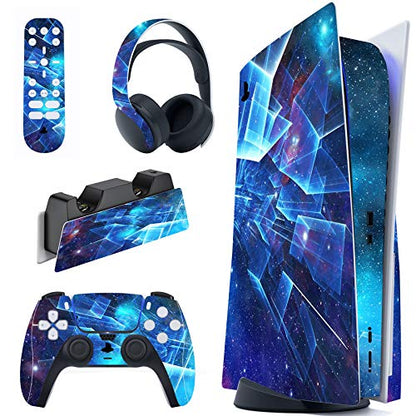 PlayVital Multidimensional Galaxy Full Set Skin Decal for ps5 Console Disc Edition, Sticker Vinyl Decal for ps5 Controller & Charging Station & Headset & Media Remote - color: Multidimensional Galaxy
