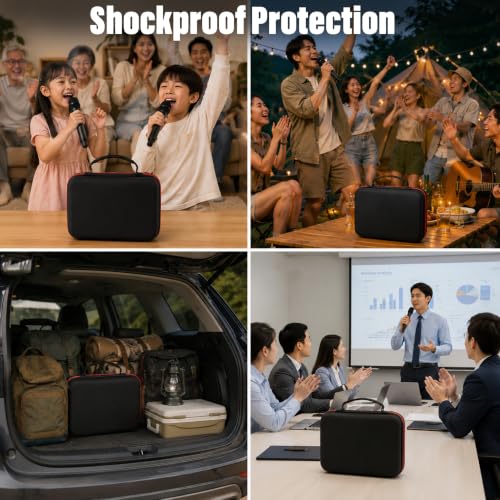 Wireless Microphone Case for 4 Mic System, Shockproof Hard Carrying Container Bag with 4 Slots, Portable Storage Organizer for Handheld Mics, Receivers, Adapters, Batteries, for Gigging and Travel.