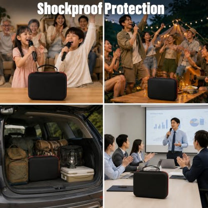 Wireless Microphone Case for 4 Mic System, Shockproof Hard Carrying Container Bag with 4 Slots, Portable Storage Organizer for Handheld Mics, Receivers, Adapters, Batteries, for Gigging and Travel.