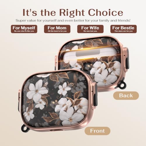 for AirPods Pro 3rd Case with Safety Lock,Magsafe Compatible,Flower | Double Secure Lock,Drop Protection,Two-Piece Design,with Gold Keychain, Anti Lost, Dustproof, Cute AirPods Pro 3 Case - color: Black + White, size: Airpods Pro 3 Case