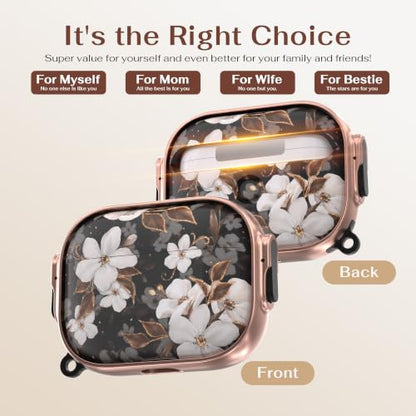 for AirPods Pro 3rd Case with Safety Lock,Magsafe Compatible,Flower | Double Secure Lock,Drop Protection,Two-Piece Design,with Gold Keychain, Anti Lost, Dustproof, Cute AirPods Pro 3 Case - color: Black + White, size: Airpods Pro 3 Case