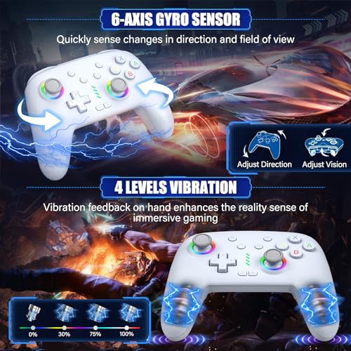 HUDOBBYE Switch Pro Controller Wireless for Switch/OLED/Lite Accessories, Wireless iOS Android Remote Gamepad, Wired PC Game Joystick, Switch Turbo Controller with 10 Cool Led Light,Programmable - color: LED White