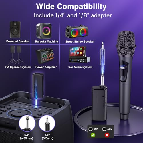Wireless Microphones,Professional Dual Handheld Cordless Dynamic Mic System