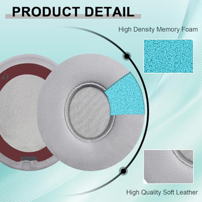 Replacement Ear Pads for Beats Solo 2 & Solo 3 Wireless On-Ear Headphones, Ear Cushions, Headset Earpads, Ear Cups Cover with Soft Protein Leather (Grey) - color: Grey