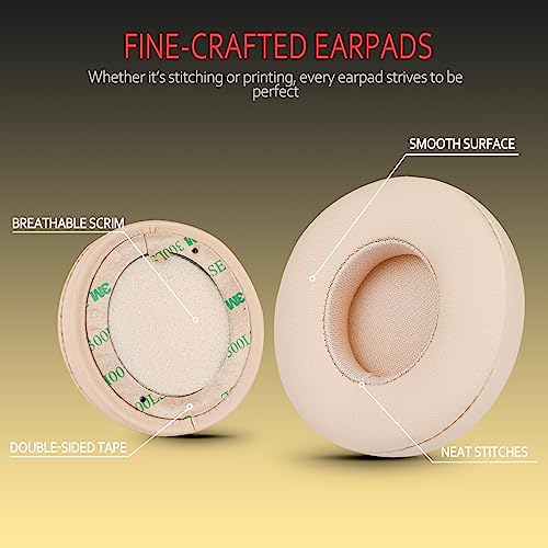 Krone Kalpasmos Earpad Replacement for Beats Solo 2 & 3 Wireless/Wired Headphone, Ear Cushion Premium Protein Leather Memory Foam with Kits, Superb Comfortable Easy to Install – Satin Gold - color: Satin Gold