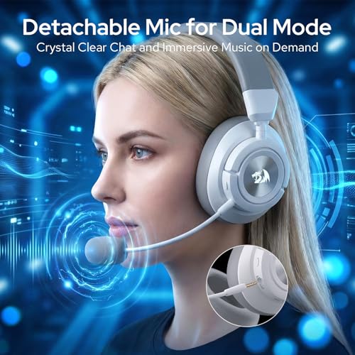 Redragon H889 Wireless Gaming Headset, 4-in-1 (2.4G/BT/USB/3.5mm), 51H Battery & Play-While-Charging, 7.1 Spatial Audio & 53mm Drivers, Detachable Mic, Multi-Platform Headphone for PC/PS5/NS/Mobile - color: White