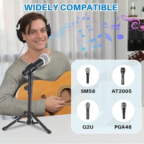 Relaxweex 4 Set Desktop Mic Stand Portable Foldable Adjustable Tabletop Microphone Stand Microphone Tripod with Mic Clip, Storage Bag and 5/8" Male to 3/8" Female Screw(Stylish,10.63''-15.35'') - size: 10.63''-15.35'', style: Stylish