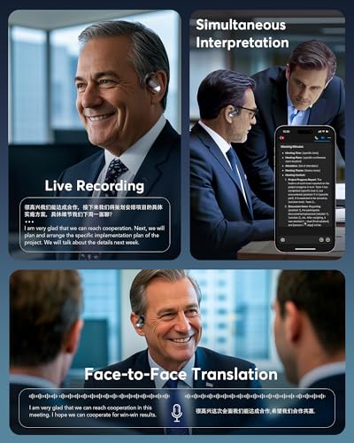 198 Languages Real-Time AI Translation OWS Earbuds, Bluetooth 6.1 Translator Headphones with LCD Touch Case, 4-in-1 Translating Device for Travel Meetings Business Audifonos Traductores Inglés Español