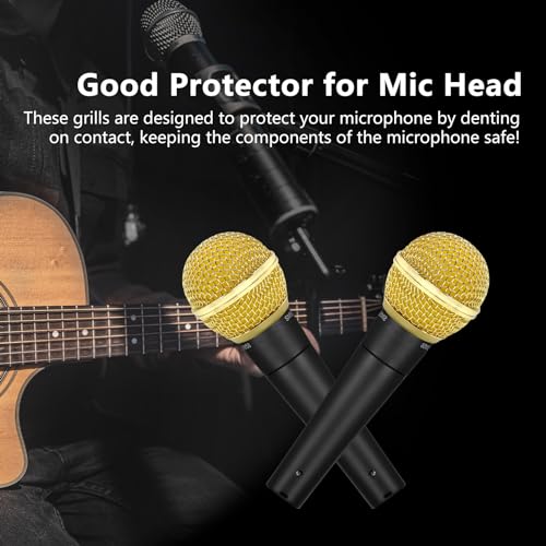 Musiin Mic Replacement Grille Compatible with SM58, BETA 58A(Gold 2 Pack) | SM58-LC, SM58S, SV100, PGX24, SLX4 Microphone Head Cap