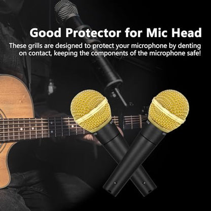 Musiin Mic Replacement Grille Compatible with SM58, BETA 58A(Gold 2 Pack) | SM58-LC, SM58S, SV100, PGX24, SLX4 Microphone Head Cap