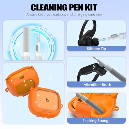 Secure Lock Case for Powerbeats Pro 2 with Phone Stand, LAKSDIURT Shockpoof Protection Cover Compatible with Beats Powerbeats Pro 2 Earbuds Clear Power Pro2 Case with Cleaner Kit & Keychain (Orange) - color: Orange