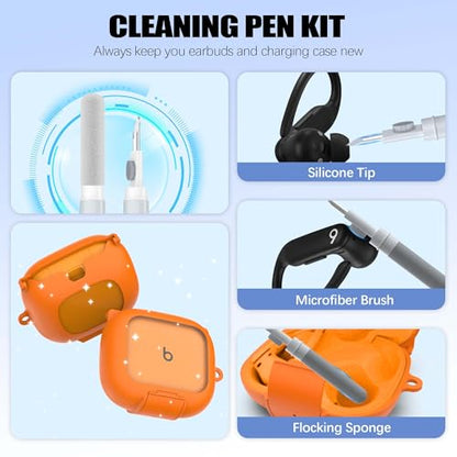 Secure Lock Case for Powerbeats Pro 2 with Phone Stand, LAKSDIURT Shockpoof Protection Cover Compatible with Beats Powerbeats Pro 2 Earbuds Clear Power Pro2 Case with Cleaner Kit & Keychain (Orange) - color: Orange