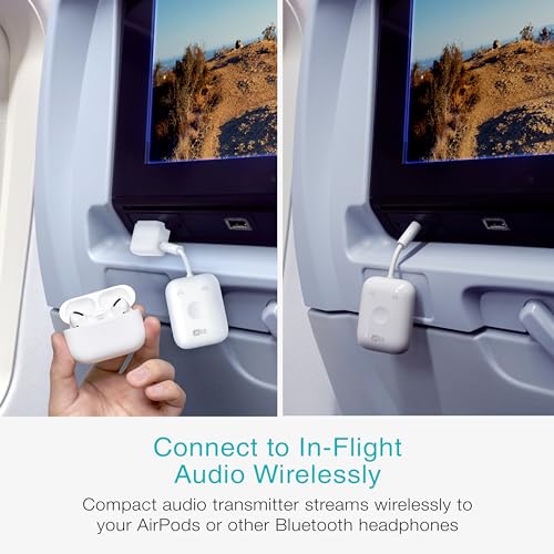 MEE audio Connect Air in-Flight Bluetooth Wireless Audio Transmitter with 2-Pack Airplane Adapter, for up to 2 AirPods/Other Headphones; Works with All 3.5mm AUX Jacks, White - color: White