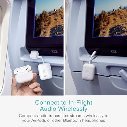 MEE audio Connect Air in-Flight Bluetooth Wireless Audio Transmitter with 2-Pack Airplane Adapter, for up to 2 AirPods/Other Headphones; Works with All 3.5mm AUX Jacks, White - color: White