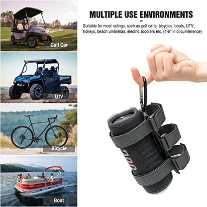 Portable Speaker Mount for Wireless Bluetooth Speakers with 7.5''-12.5'' Circumference, Waterproof Adjustable Strap Accessory Holder Fits UTV Golf Cart Bike or Boat Railing/Cross bar/Frame - size: Small