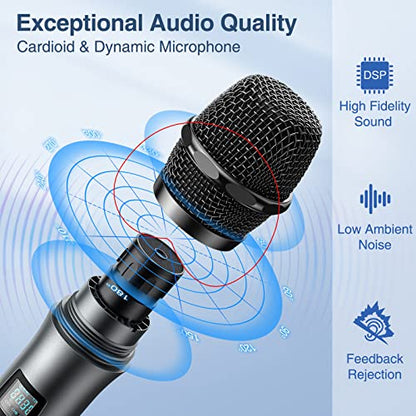 Wireless Karaoke Microphone Kit, Professional UHF Handheld Metal Dynamic Microphones Systems, 200ft Range, Adjustable Channels, Dual Mics Inalambrico for Church Singing DJ Wedding - color: Battery-Powered