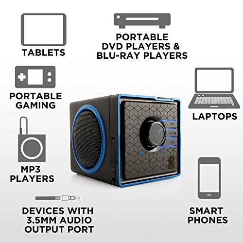 GOgroove SonaVERSE BX Wired Portable Speaker with USB Music Player - Cube Speaker with USB Flash Drive MP3 Input, 3.5mm AUX Port, Playback Buttons, Rechargeable 5 Hour Battery (Wired AUX Only)