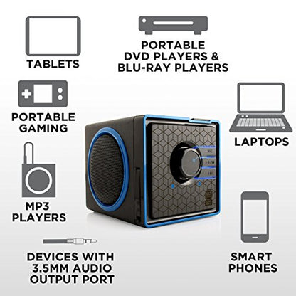 GOgroove SonaVERSE BX Wired Portable Speaker with USB Music Player - Cube Speaker with USB Flash Drive MP3 Input, 3.5mm AUX Port, Playback Buttons, Rechargeable 5 Hour Battery (Wired AUX Only)