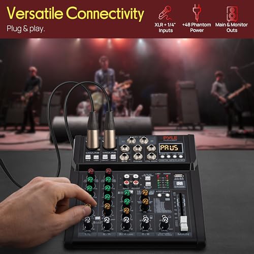 Pyle 6 Channel Studio Mixer - Small Footprint, USB - PC Recording, Bluetooth In, MP3 Player, DSP Effects, +48V Phantom Power, XLR Combo Inputs, Control Room Out, Smooth Dials and Faders - PMX406ST - size: 6