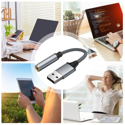 USB to 3.5mm Jack Audio Adapter 3.5mm Audio Adapter Jack Stereo Converter | Audio Jack External Stereo Sound Card Built-In Decoding Chip for Headphone Headset PC Laptop Desktop - size: 10cm