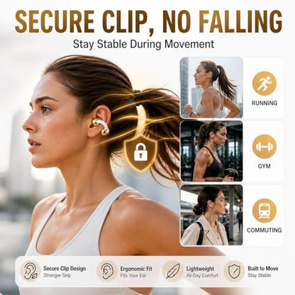 Carrying Bag Battery Compartment Smart Wireless Earbuds Bluetooth 6.0 Open Ear Clip Headset Built-in Mic Ear Hook Design Compatible with iOS and Android (White) - color: White