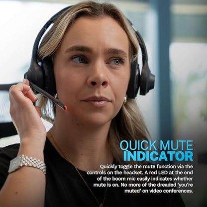 JLab, Go Work Gen 2, Wireless Headset, Bluetooth, USB Dongle, Boom Mic, Multipoint, Over Ear Headphones, Black