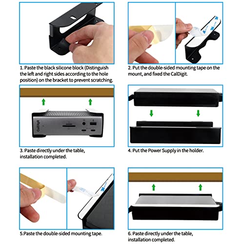 Under Desk Holder for Thunderbolt 4 Dock/Thunderbolt 3 Dock and Power Cable, Under Desk Iron Storage Rack for TS4 / TS3 Plus, No Drill, Easy Install with All Hardware Included - color: Black