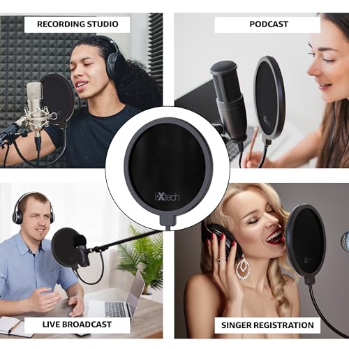 Pop Filter for Mic Microphone, Blue Yeti Mic Pop Filter Dual Layered Wind Pop Screen with a Flexible 360 Degree Gooseneck Clip Stabilizing.