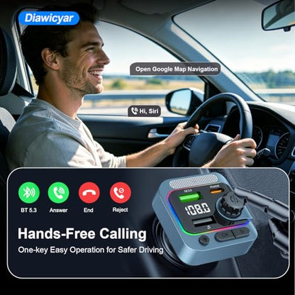 63W FM Transmitter Bluetooth Car Adapter, Wireless FM Bluetooth Transmitter | [PD 45W & QC3.0] Fast Charge, Deep Bass Player, Hands-Free Calling, Blue - color: Blue
