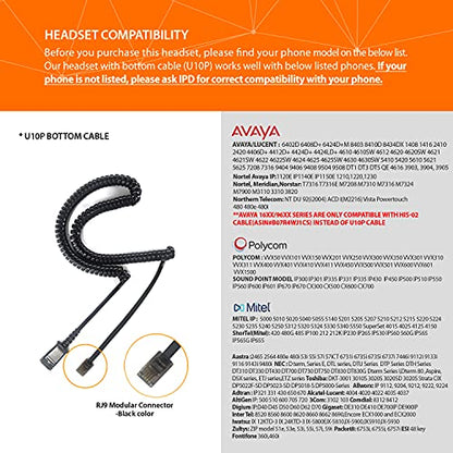 IPD IPH-255 Phone Headset with Noise Cancelling Microhone for Office and Call Center- Comapatible with Polycom VVX,Aastra,Avaya Digital, Nortel, Samsung,Mitel landline Phones | Office and Call Center, Compatible with Polycom VVX, Aastra, Avaya Digital, No