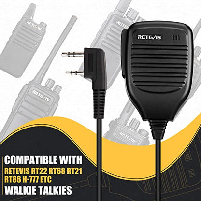 Retevis Walkie Talkie Shoulder Speaker Microphone, 2 Pin,1 Pack | for RT22/RT68/H777/RT68H/RT22S, Compatible with BAOFENG UV-5R/888S,Kenwood Radio, Rotatable Clip, Kevlar Cable, Portability