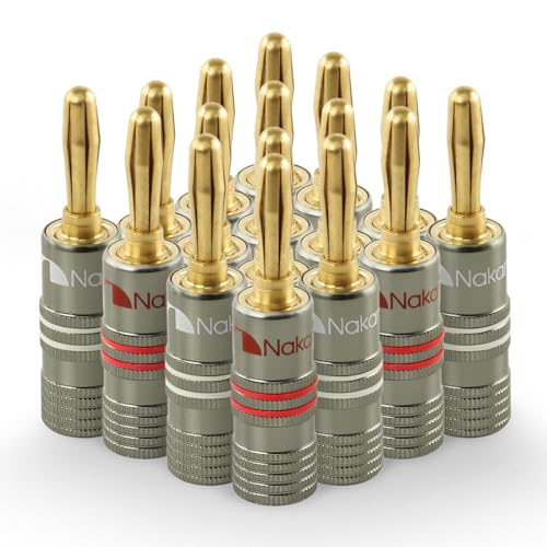 Nakamichi Ultimate Series 24K Gold Plated Beryllium Red Copper Banana Plug 12-18 AWG Gauge Size 4mm Connector for Speakers Wire Amplifiers Hi-Fi Sound Systems (16 Pcs (8-Pairs), Banana Plugs) - size: 16 Pcs (8-Pairs)
