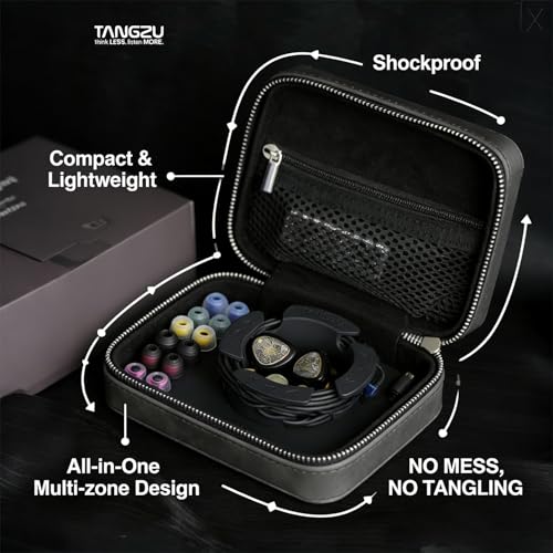 Leather Earphone Case, Water-Resistant Portable Earbuds Storage Case for Earphones, Audio Accessories, Eartips and Cables, Grey
