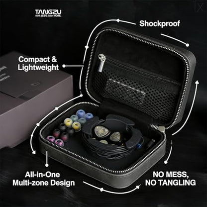 Leather Earphone Case, Water-Resistant Portable Earbuds Storage Case for Earphones, Audio Accessories, Eartips and Cables, Grey