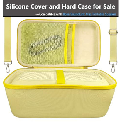 JCHPINE Silicone Cover and Carrying Case for Bose SoundLink Max Speaker | Protective Cases for SoundLink Max Speaker Accessories, Soft Silicone Cover and Hard Case with Shoulder Strap (Yellow) - color: Yellow Case