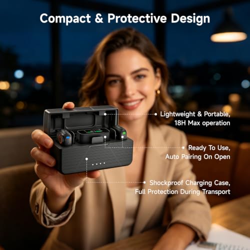 S20 Pro Wireless Lavalier Mic, AI Noise Canceling for Vlog YouTube | 2TX Dual Mic for iPhone Android Camera PC, 250m Range, 18H Battery, Touchscreen, Magnetic Clip, Bluetooth Accompaniment