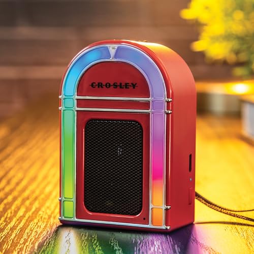 Crosley CR3046A-RE Mini Jukebox Portable Bluetooth Speaker, Red | Bluetooth In, 5 Color-Changing Light Modes, LED Lights Sync with Music, Rechargeable Lithium-Ion Battery - color: Red