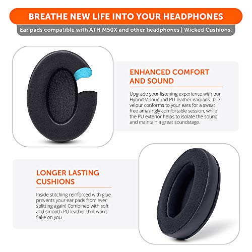 WC PadZ Velour - Earpads for Audio Technica, HyperX, Arctis & More | Made by Wicked Cushions | Extra Thick | Also fits Logitech G Pro X & 50+ Additional Models | Black - color: Black