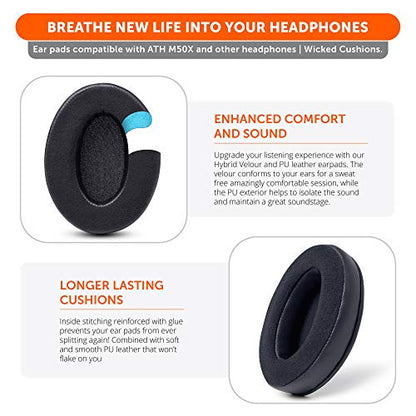 WC PadZ Velour - Earpads for Audio Technica, HyperX, Arctis & More | Made by Wicked Cushions | Extra Thick | Also fits Logitech G Pro X & 50+ Additional Models | Black - color: Black