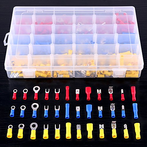 Glarks 540pcs 22-16/16-14/12-10 Gauge Mixed Quick Disconnect Electrical Insulated Butt Bullet Spade Fork Ring Solderless Crimp Terminals Connectors Assortment Kit
