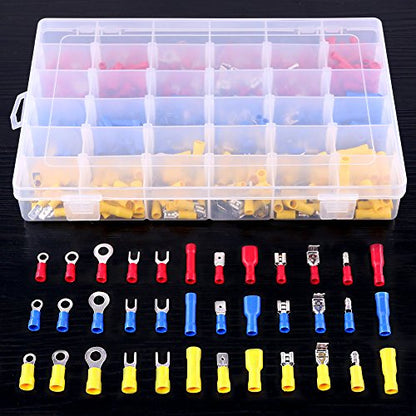 Glarks 540pcs 22-16/16-14/12-10 Gauge Mixed Quick Disconnect Electrical Insulated Butt Bullet Spade Fork Ring Solderless Crimp Terminals Connectors Assortment Kit
